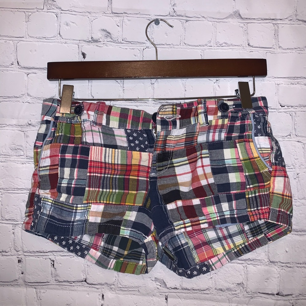 American Eagle Multicolor Plaid Jean Shorts size 0 - Picture 1 of 8